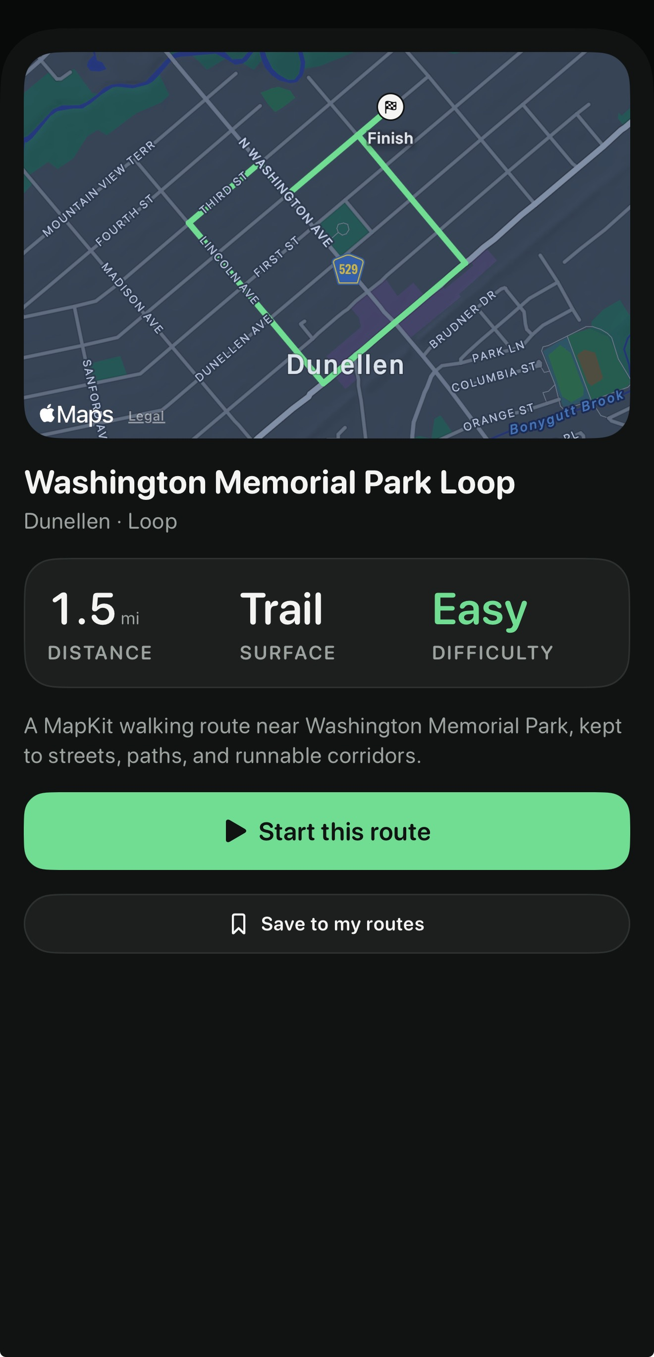 Cadence explore screen showing nearby running routes on a map