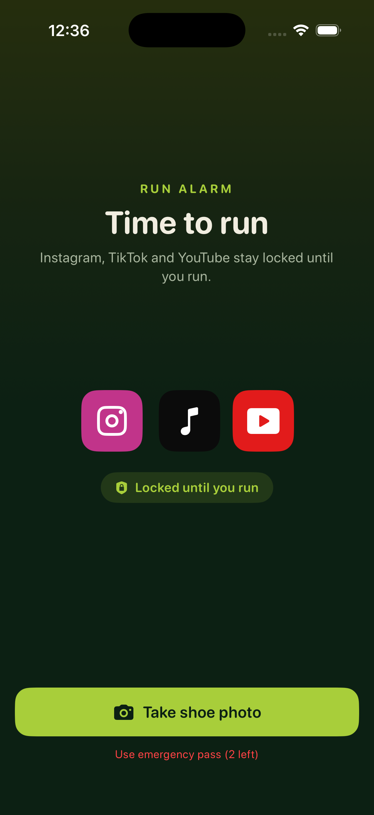 Cadence run alarm locking distracting apps